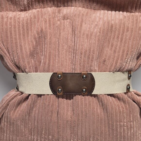 Linea Pelle Vintage Collection Brown Leather & Beige Stretch Belt Women\'s S/M main image 10